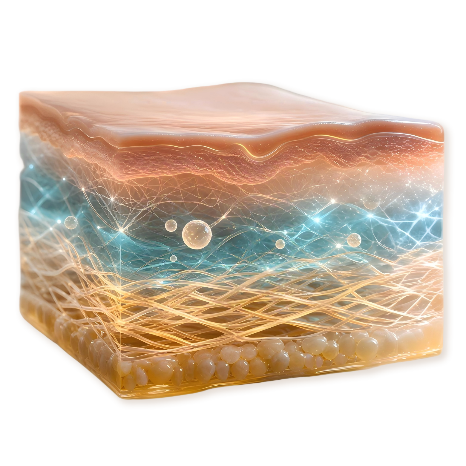 3D skin cross-section showing collagen regeneration in the dermis